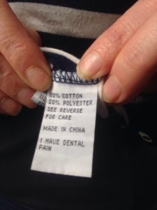 Tag on a product made in China that reads I have dental pain.